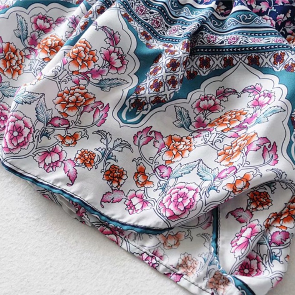 013 Boho Blue Floral Print Ruffle Maxi Skirt Gypsy - Picture 3 of 11